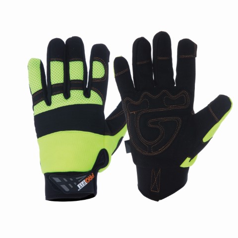 PRO PRO-FIT GLOVE LEATHER GRIP HI-VIS YELL FULL FINGER REINFORCED PAML S